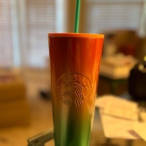 STARBUCKS STAINLESS STEEL COLD CUP, Ombré (Peach to Green); Venti (24 oz)